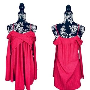 Dressfo pink off shoulder soft tunic sweater dress size small